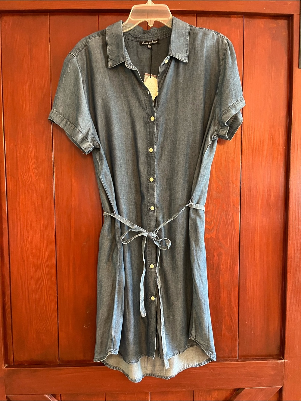 NWT Denim-Effect Button Front Shirt Dress in Blue